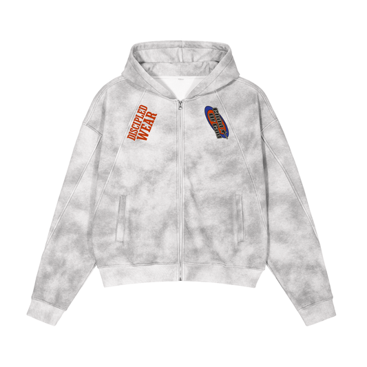 Dirty Washed Zip-Up Fleece Hoodie